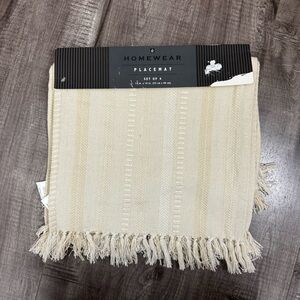 Homewear Set of 4 Placemats Cream Striped Fringe 13 in. X 19 in. NWT